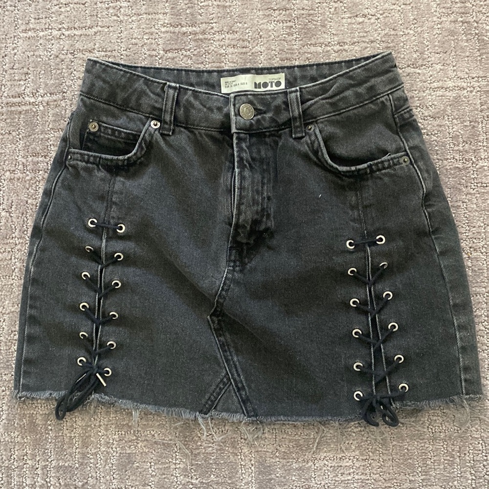 Topshop Black Moto Denim Skirt